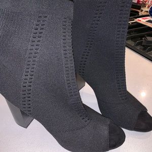 Peep-toe sock heels